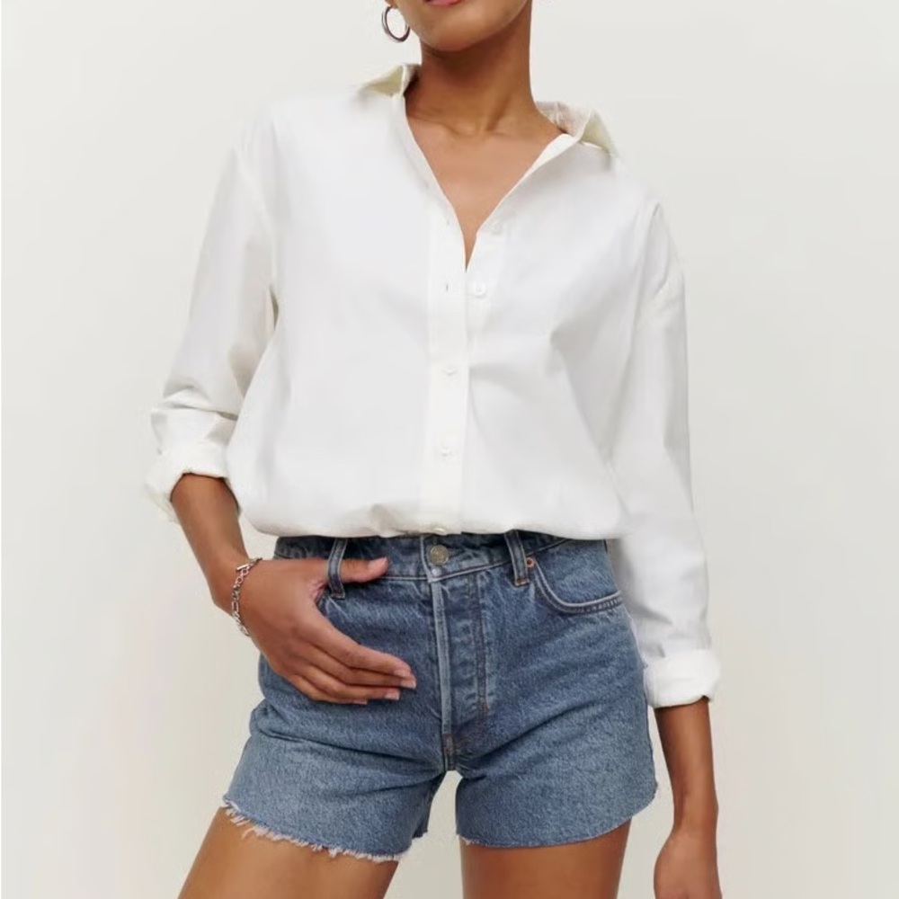 Reformation Blue Jean Shorts Distressed Cut-Off Style